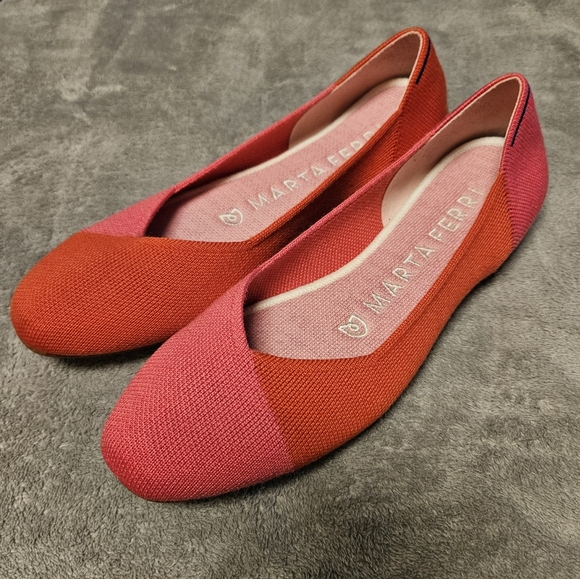 Rothy's x Marta Ferri Pink and Red Merino Wool Square Flat Flame Azalea Size 8.5 - Picture 4 of 16
